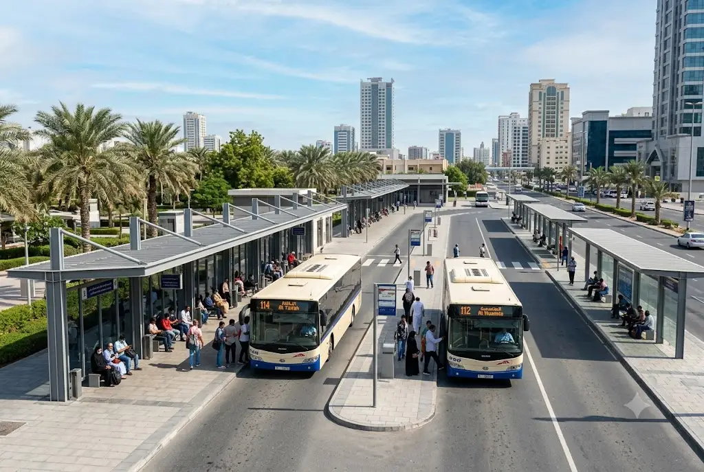 Passengers waiting at Al Musalla Bus Station Ajman for local and intercity buses