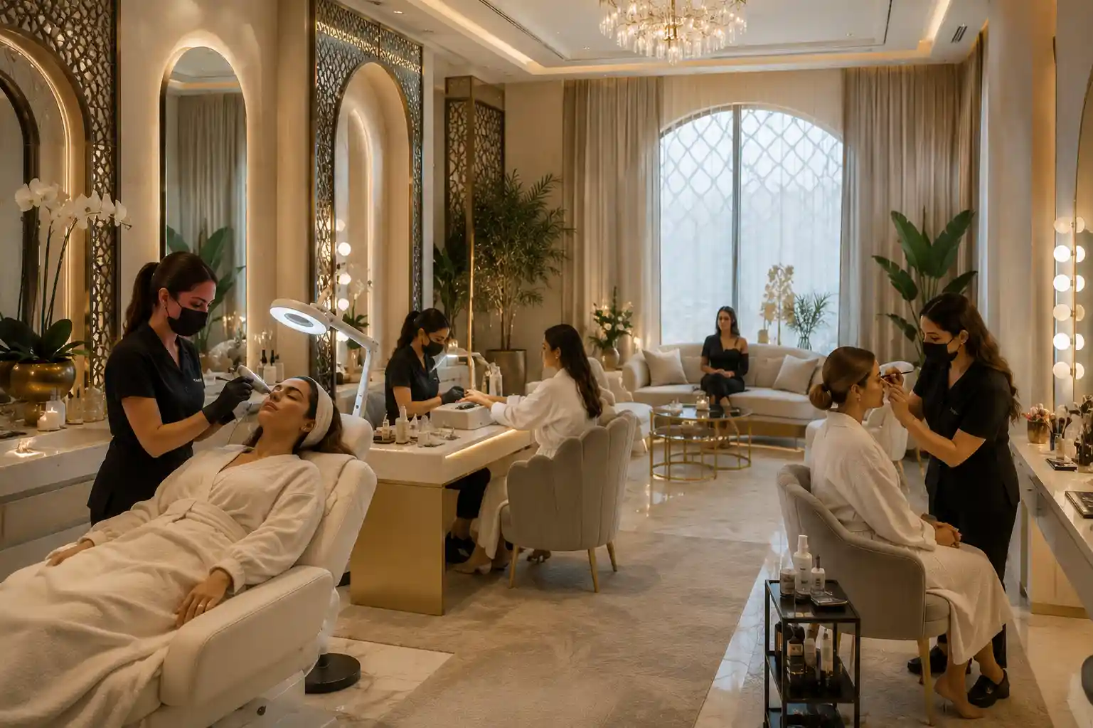 Luxury beauty lounge interior and wellness salon atmosphere in Abu Dhabi