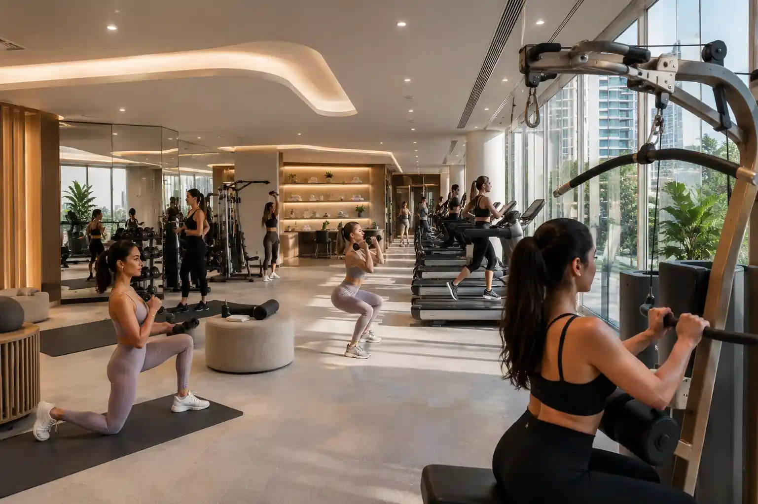 Women exercising inside a modern ladies gym in Dubai