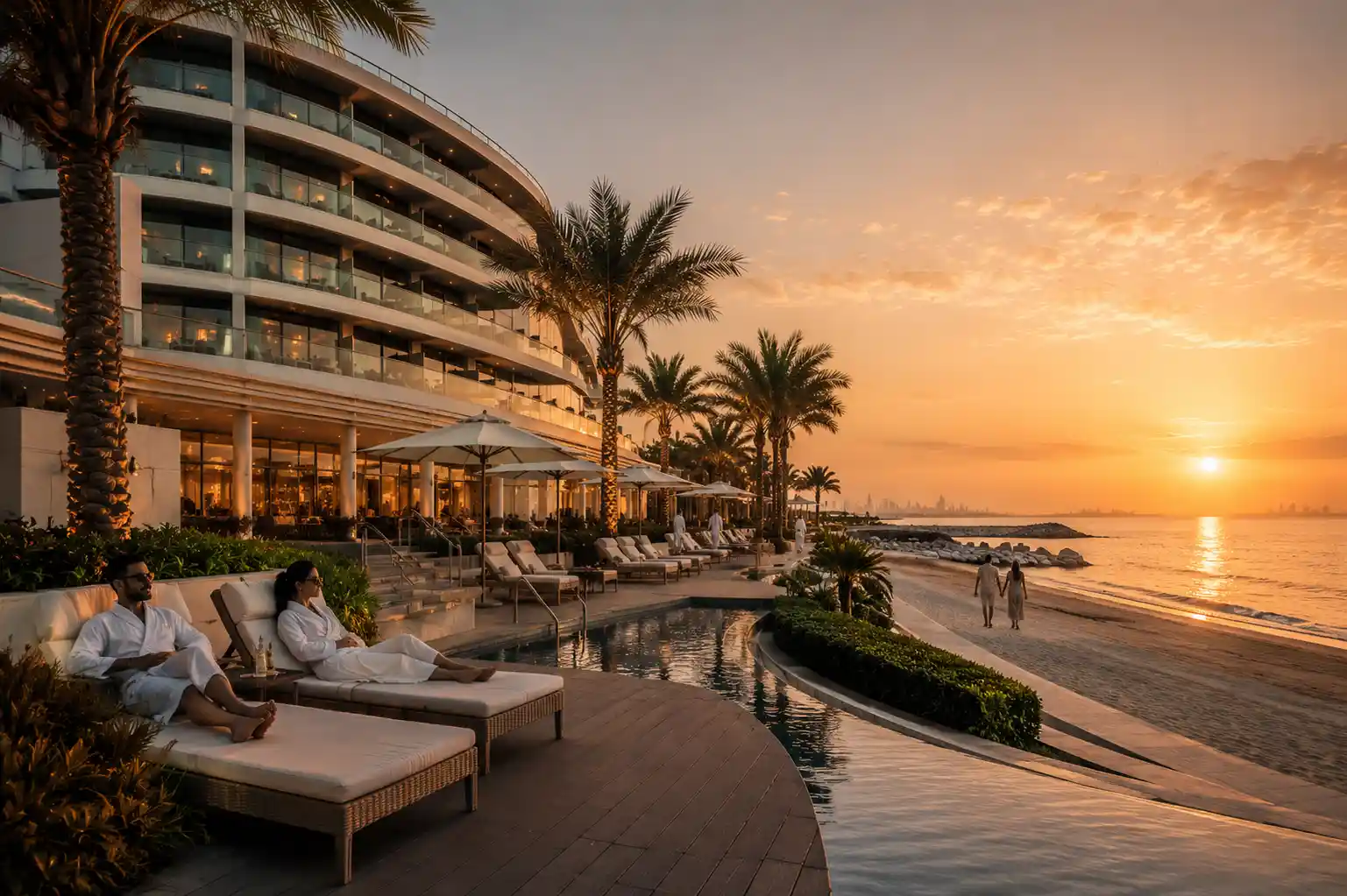 Luxury beachfront hotel and coastal resort atmosphere in the UAE