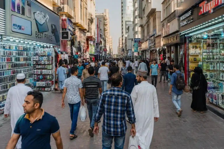 Busy shopping streets inside Rolla Market in Sharjah