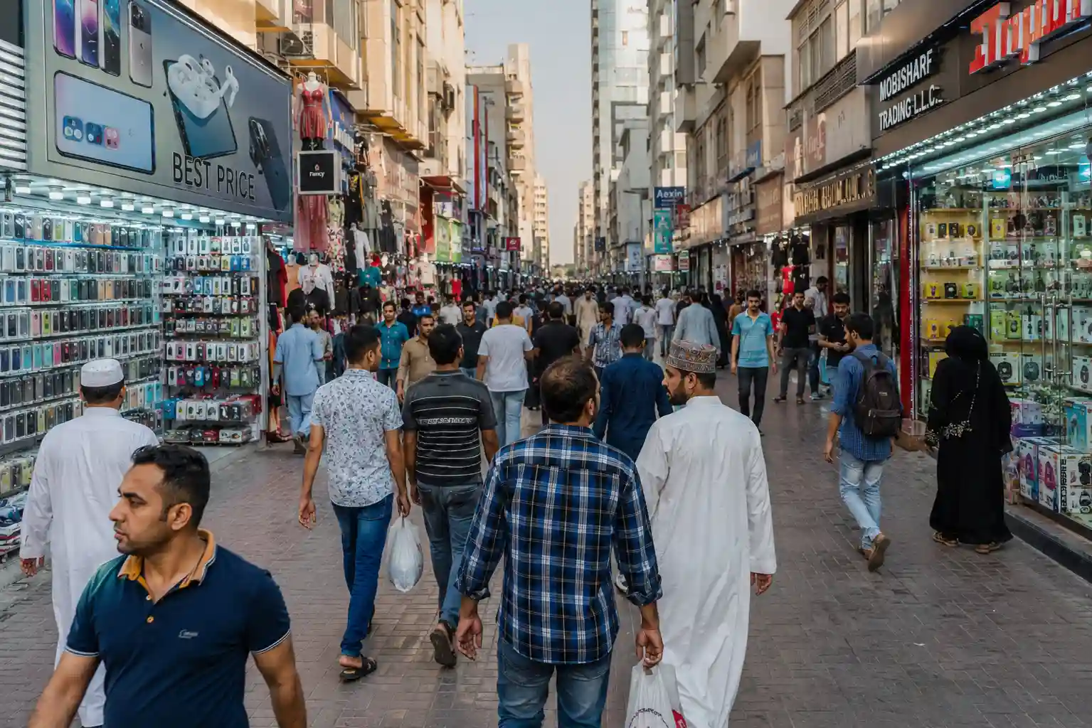 Busy shopping streets inside Rolla Market in Sharjah