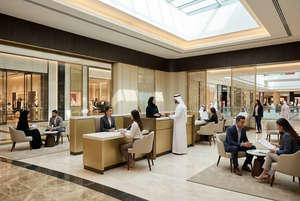 Customers accessing banking services at ADCB branch in Abu Dhabi Mall