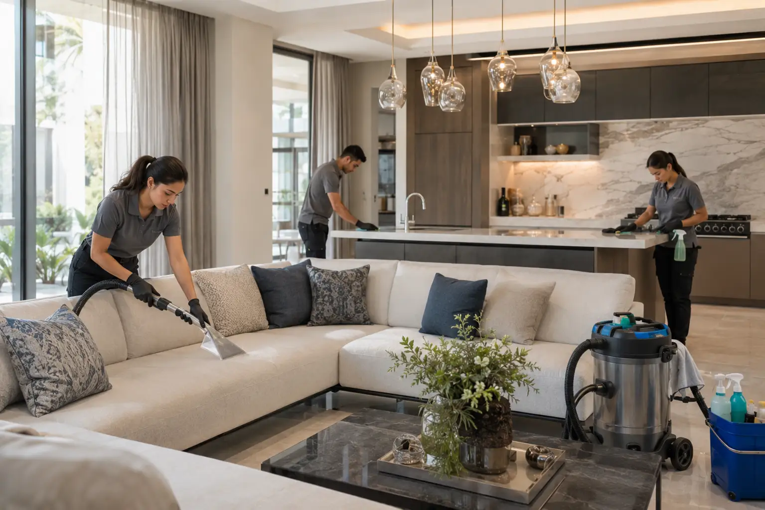 Professional deep cleaning service inside a Dubai villa
