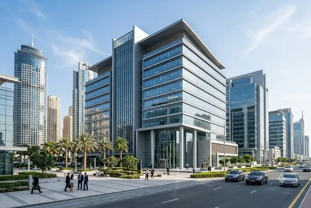 Modern corporate headquarters and business district associated with Dubai Holding