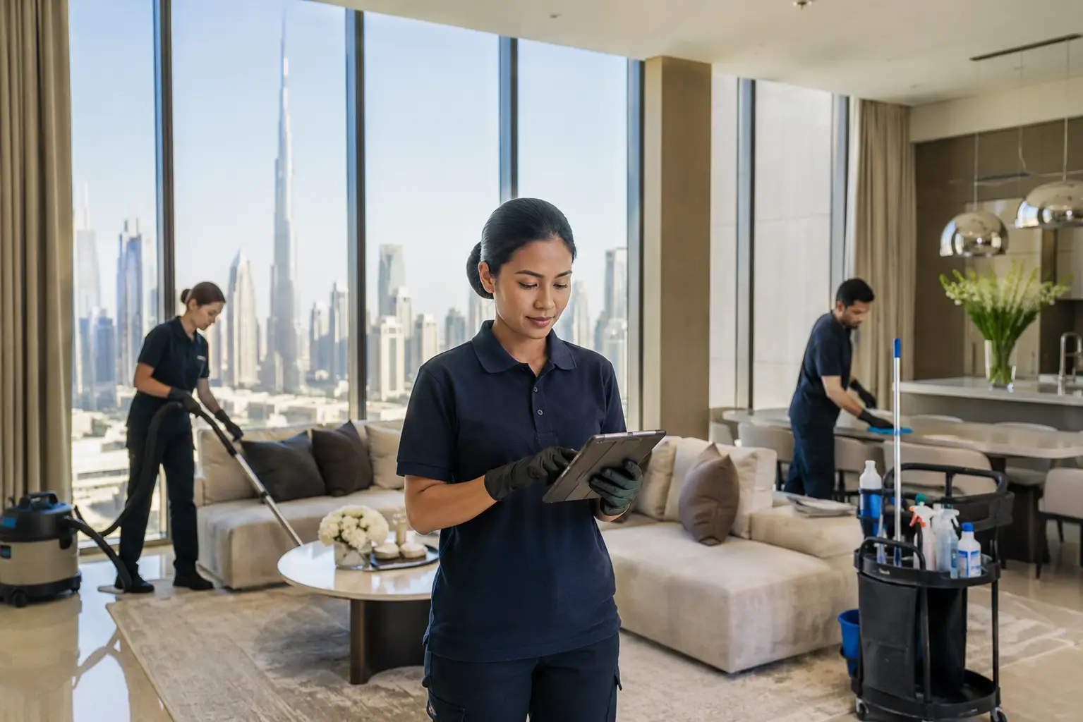 Professional home cleaning service booked through a Dubai cleaning app