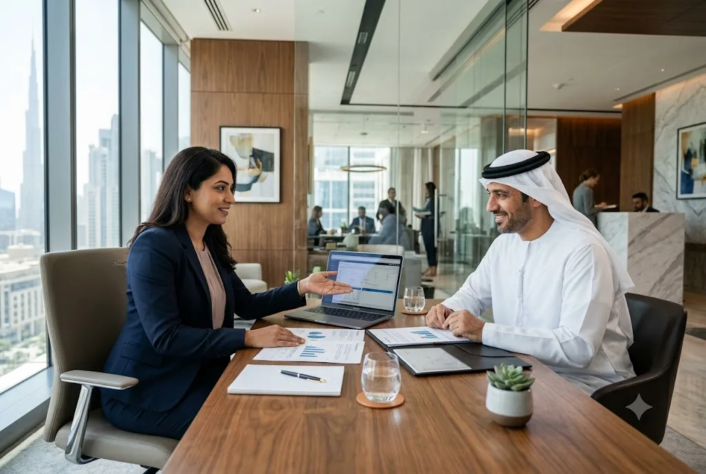 Bank customer discussing personal loan options with a financial advisor in the UAE