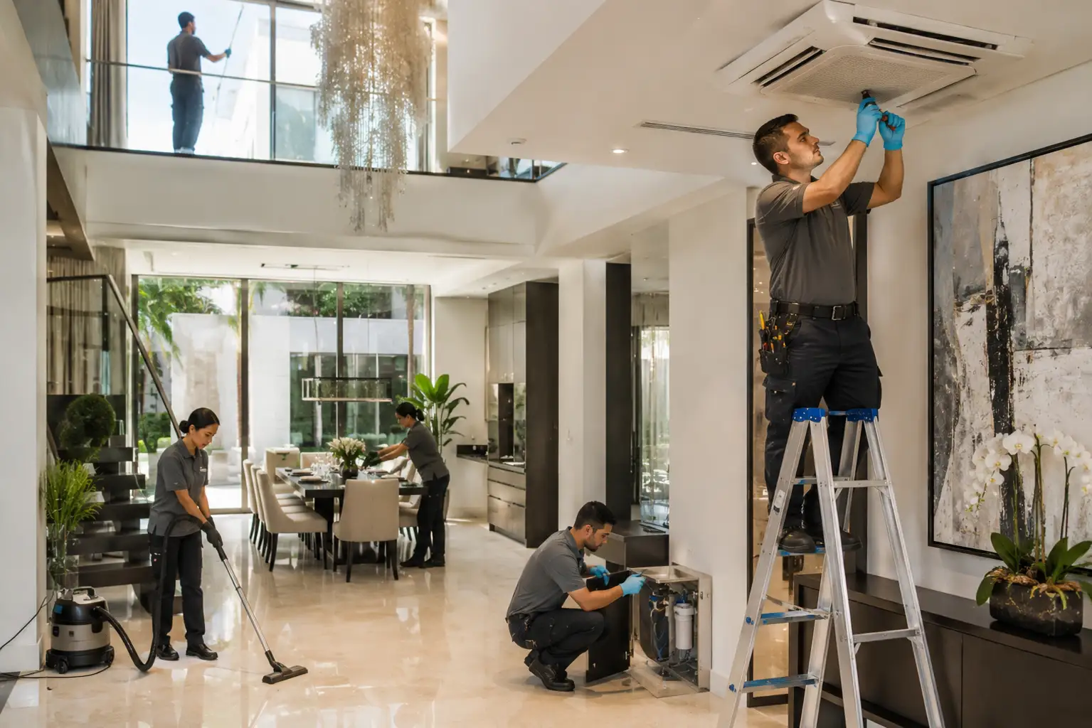 Professional villa maintenance service inside a modern Dubai villa